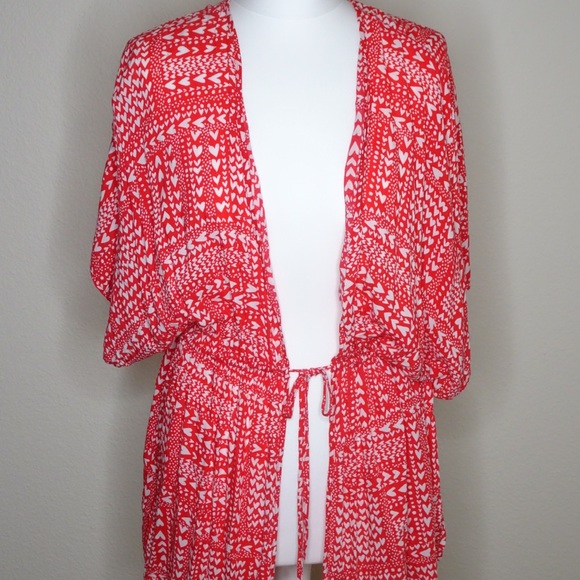 🍍Victoria Secret Robe Kimono Red w/Hearts & Dots - Picture 2 of 6